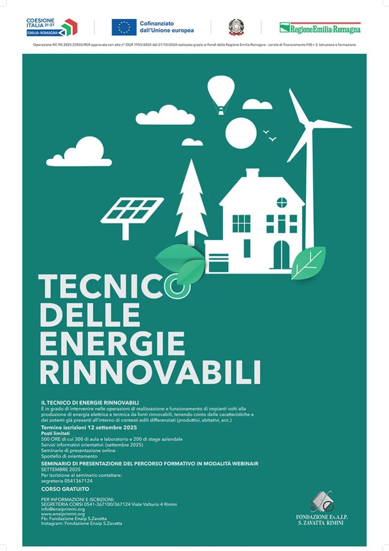 In partenza all’Enaip il corso per TECNICO DELLE ENERGIE RINNOVABILI - Rimini - Enaip Rimini (RN)