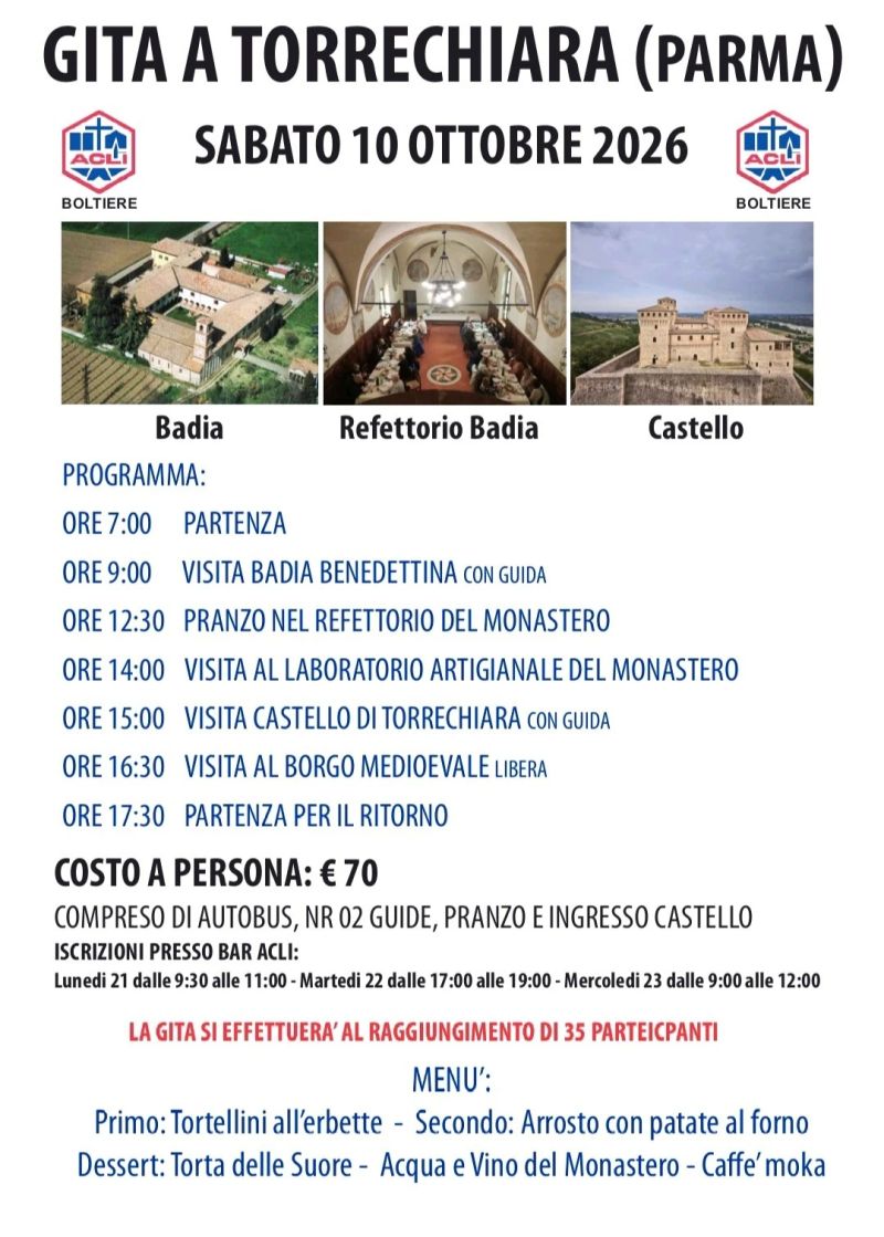 GITA A TORRECHIARA (PARMA) - CIRCOLO ACLI BOLTIERE (BG)