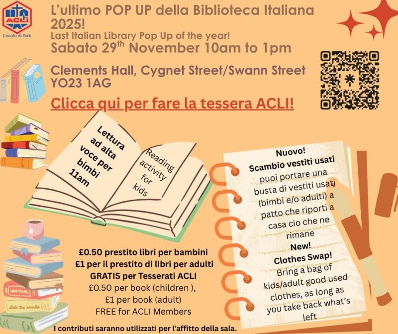 L'ultimo Pop Up della Biblioteca Italiana 2025 - York - Circolo Acli York (Inghilterra)