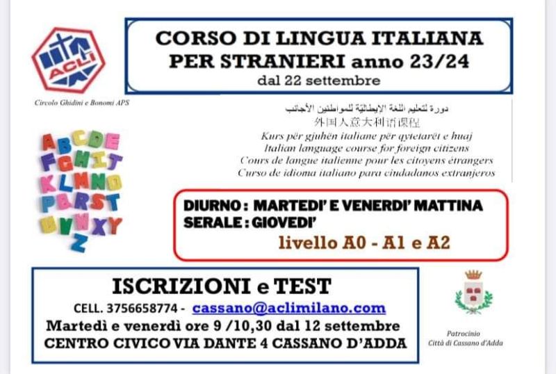 Corso di lingua italiana per stranieri - Circolo Acli Cassano D'Adda (MI)