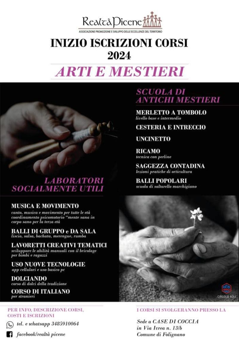Inizio iscrizioni corsi 2024: Arti e Mestieri - Acli Ascoli Piceno (AP)