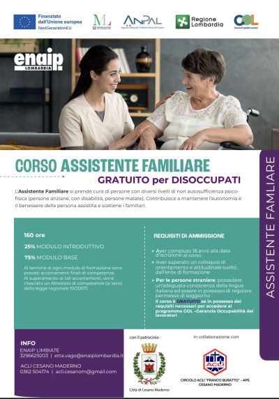 Corso Assistente Familiare - Circolo Acli Cesano Maderno e Enaip Limbiate (MI)