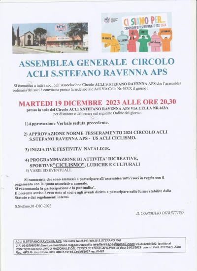 Assemblea Generale - Circolo Acli S. Stefano (RA)