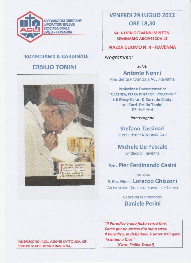 Ricordiamo il Cardinale Ersilio Tonini - Acli Emilia-Romagna e Acli Ravenna (RA)