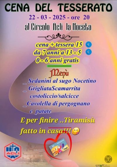 Cena del tesserato - Circolo Acli La Noceta (AR)