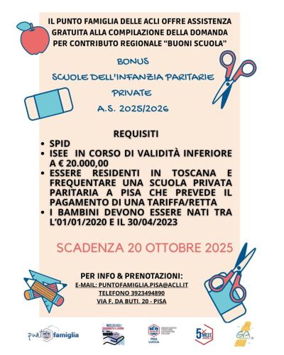 Bonus Scuole dell'Infanzia Paritarie Private - Pisa - Acli Pisa e Lucca (PI)