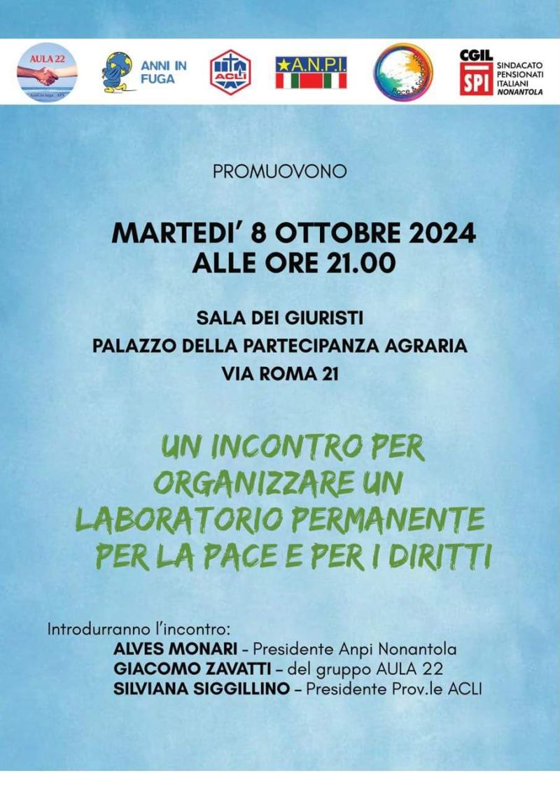 Incontro per organizzare un laboratorio permanente per la pace e per i diritti - Circolo Acli Anni in Fuga (MO)