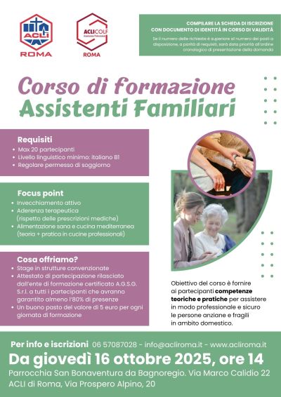 Corso di Formazione: Assistenti Familiari - Roma - Acli Roma (RM)