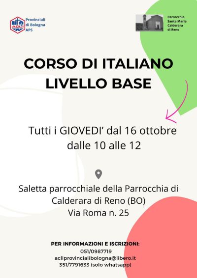 Corso di italiano: Livello base - Calderara di Reno (BO) - Acli Bologna (BO)