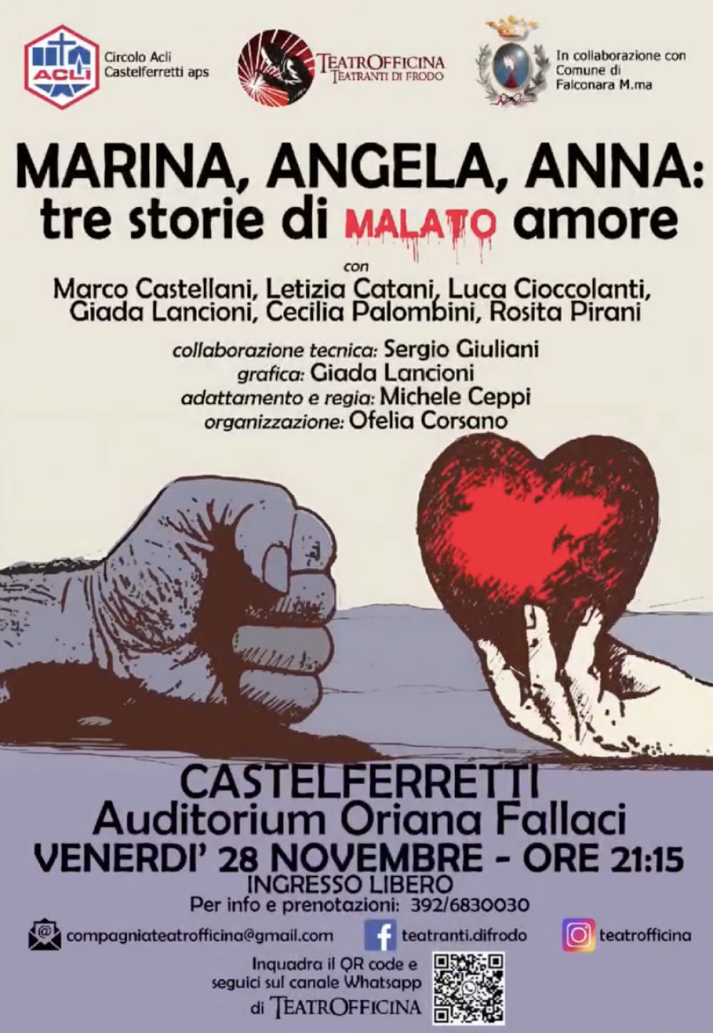 Marina, Angela, Anna: tre storie di malato amore - Castelferreti (AN) - Circolo Acli Castelferretti (AN)