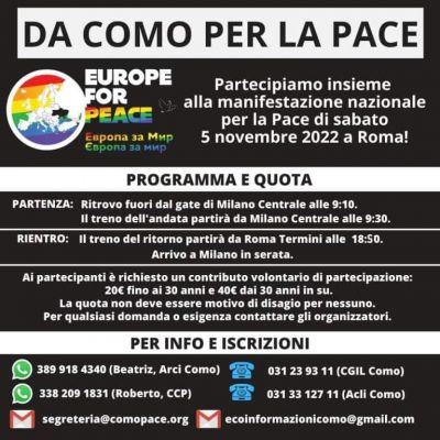 Pullman per la manifestazione nazionale per la Pace - Acli Como (CO)