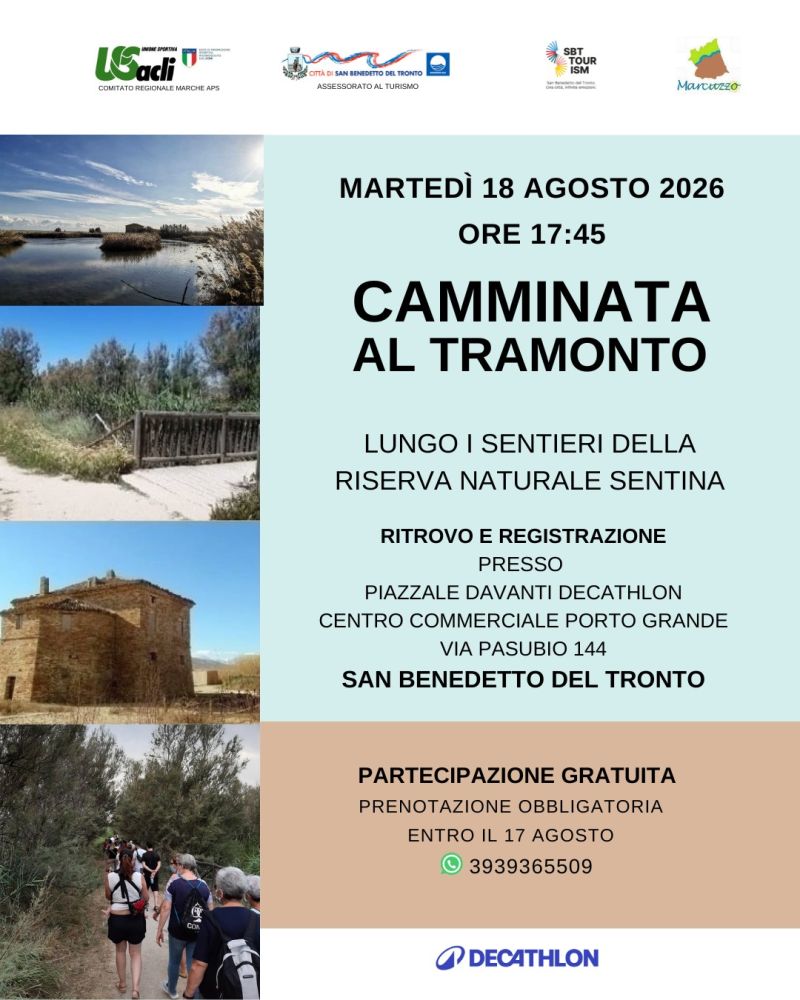 CAMMINATA AL TRAMONTO LUNGO I SENTIERI DELLA RISERVA NATURALE SENTINA - SAN BENEDETTO DEL TRONTO (AP) - US ACLI MARCHE