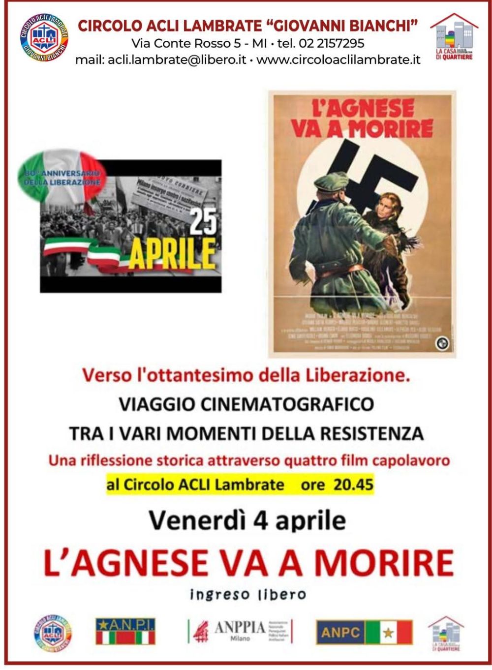 Proiezione film "L'Agnese va a morire" - Circolo Acli Lambrate (MI)