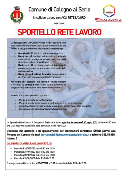 Sportello Rete lavoro a Cologno al Serio - Acli Bergamo (Bg)