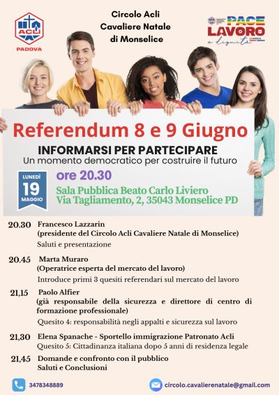 Referendum 8 e 9 Giugno: Informarsi per partecipare - Acli Padova e Circolo Acli Monselice (PD)
