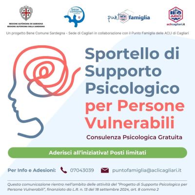 Sportello di supporto psicologico per persone vulnerabili - Acli Cagliari (CA)