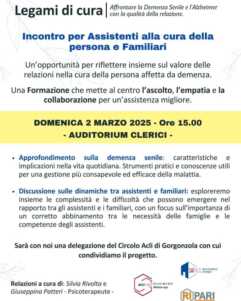 Incontro per Assistenti alla cura della persona e Familiari - Acli Colf Milano (MI)