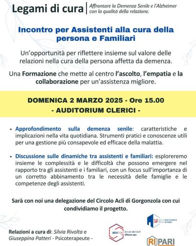 Incontro per Assistenti alla cura della persona e Familiari - Acli Colf Milano (MI)