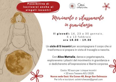 Movimento e rilassamento in gravidanza - Ass. Oasi Ostetriche affiliata Acli Cuneo (CN)