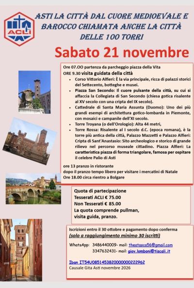GITA AD ASTI - PROGRAMMA - CIRCOLO ACLI BOLGARE (BG) - ASTI