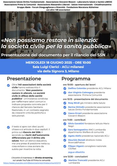 Non possiamo stare in silenzio: la società civile per la sanità publica - Milano - Acli Milanesi (MI)