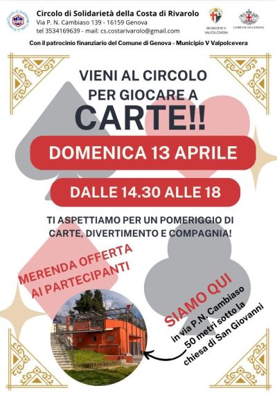 Vieni al circolo per giocare a carte! - Circolo Acli Costa di Rivarolo (GE)