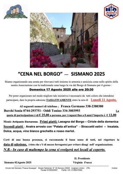 Cena nel Borgo - Sismano (TR) - Circolo Acli Sismano (TR)
