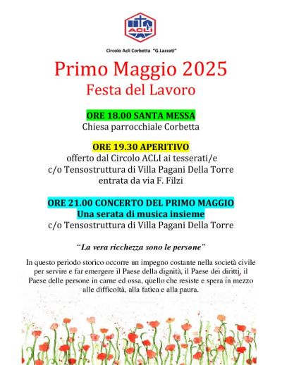 Primo Maggio 2025: Festa del Lavoro - Circolo Acli Corbetta (MI)
