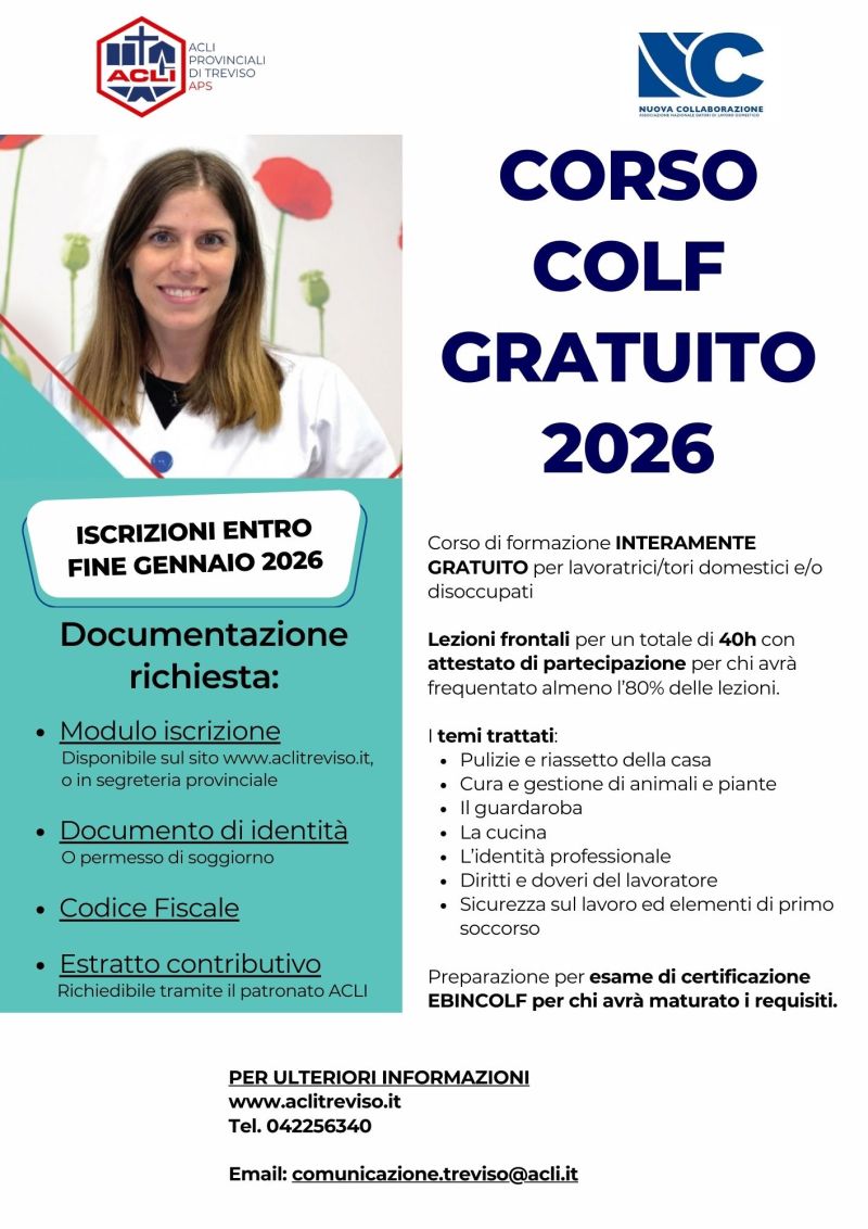 Corso Colf Gratuito 2026 - Treviso - Acli Treviso (TV)