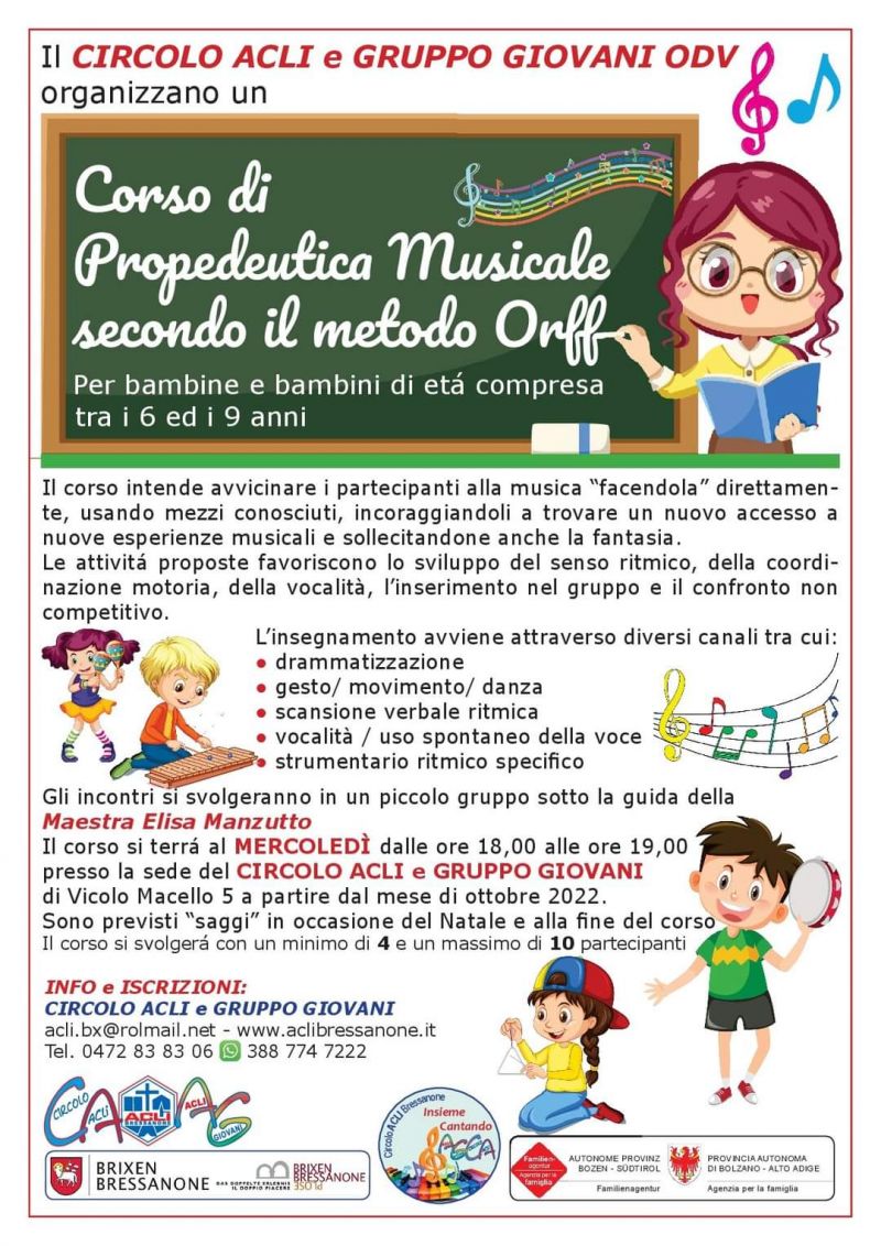 Corso di propedeutica musicale - Circolo Acli Bressanone (BZ)