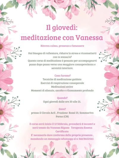 MEDITAZIONE CON VANESSA - SOMMARIVA PERNO (CN) - CIRCOLO ACLI VALLE ROSSI (CN)
