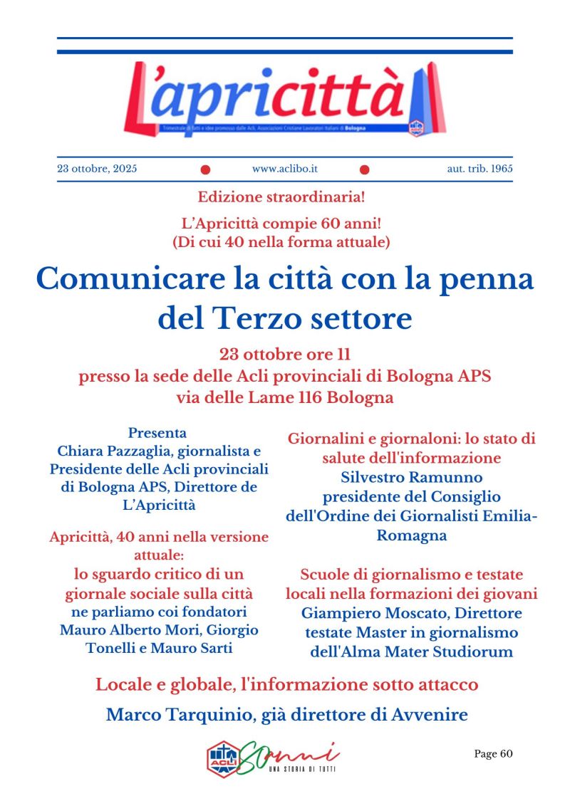 Comunicare la città con la penna del Terzo settore - Bologna - Acli Bologna (BO)