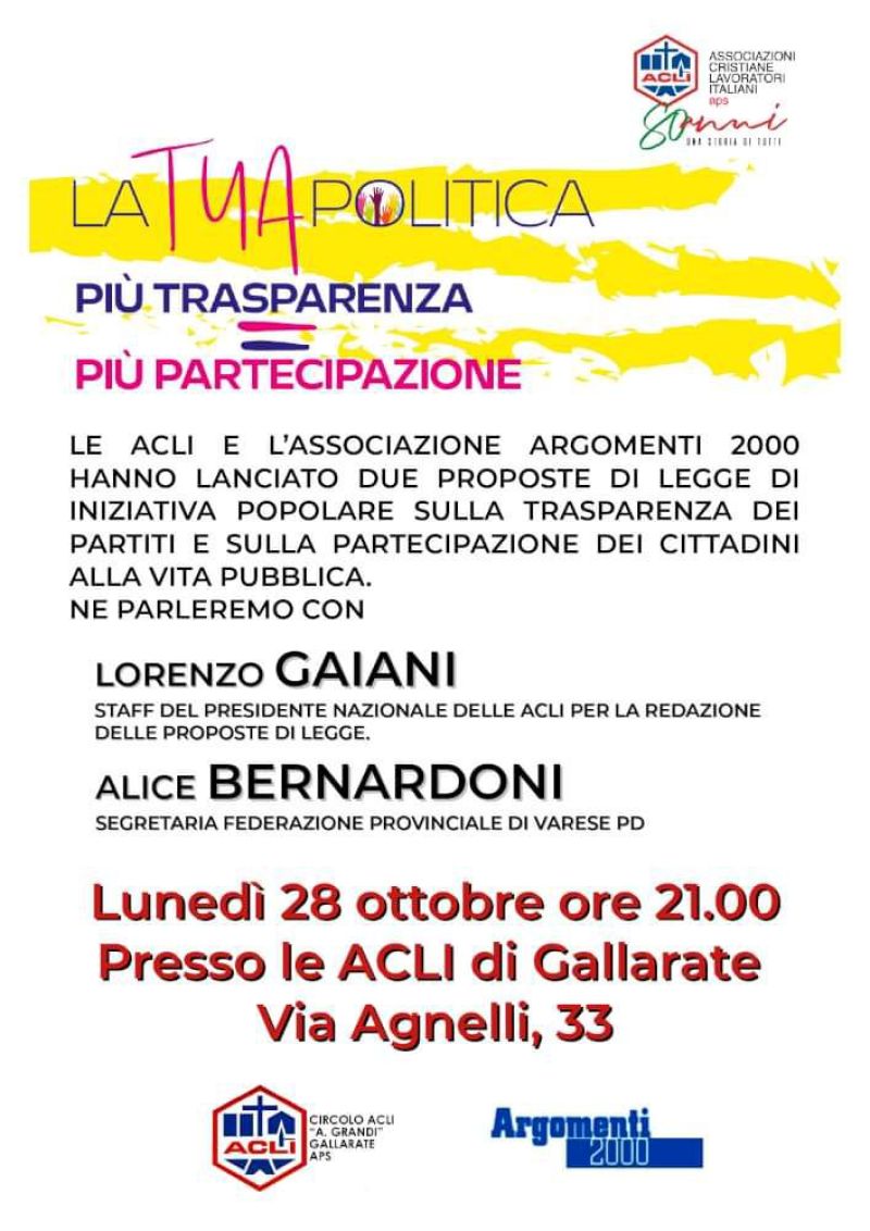 La Tua Politica: Più trasparenza = Più partecipazione - Circolo Acli Gallarate (VA)