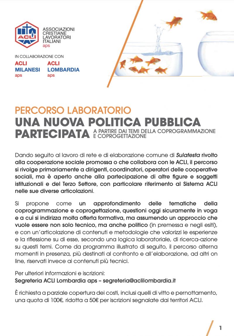 Percorso Laboratorio: Una nuova politica pubblica partecipata - Acli Lombardia e Acli Milanesi