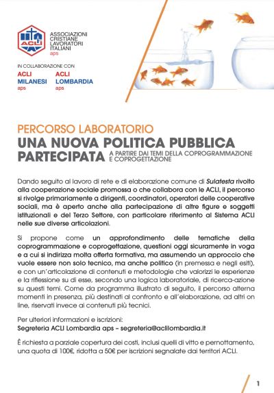 Percorso Laboratorio: Una nuova politica pubblica partecipata - Acli Lombardia e Acli Milanesi