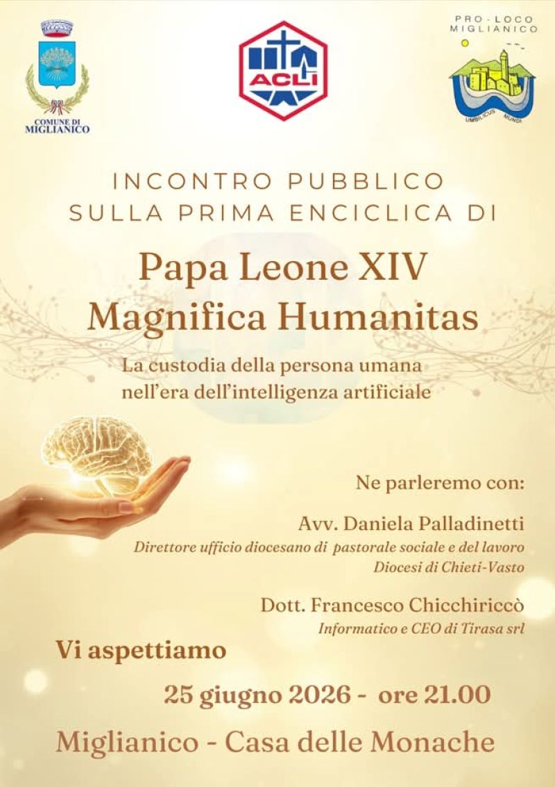 INCONTRO PUBBLICO SULLA PRIMA ENCICLICA DI PAPA LEONE XIV - MAGNIFICA HUMANITAS - CIRCOLO ACLI MIGLIANICO (CH) - MIGLIANICO (CH)