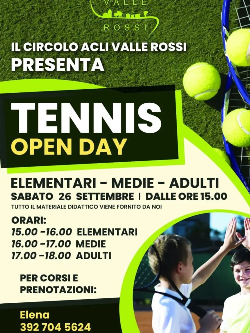 TENNIS OPEN DAY - ELEMENTARI, MEDIE E ADULTI - VALLE ROSSI (CN) - CIRCOLO ACLI VALLE ROSSI (CN)
