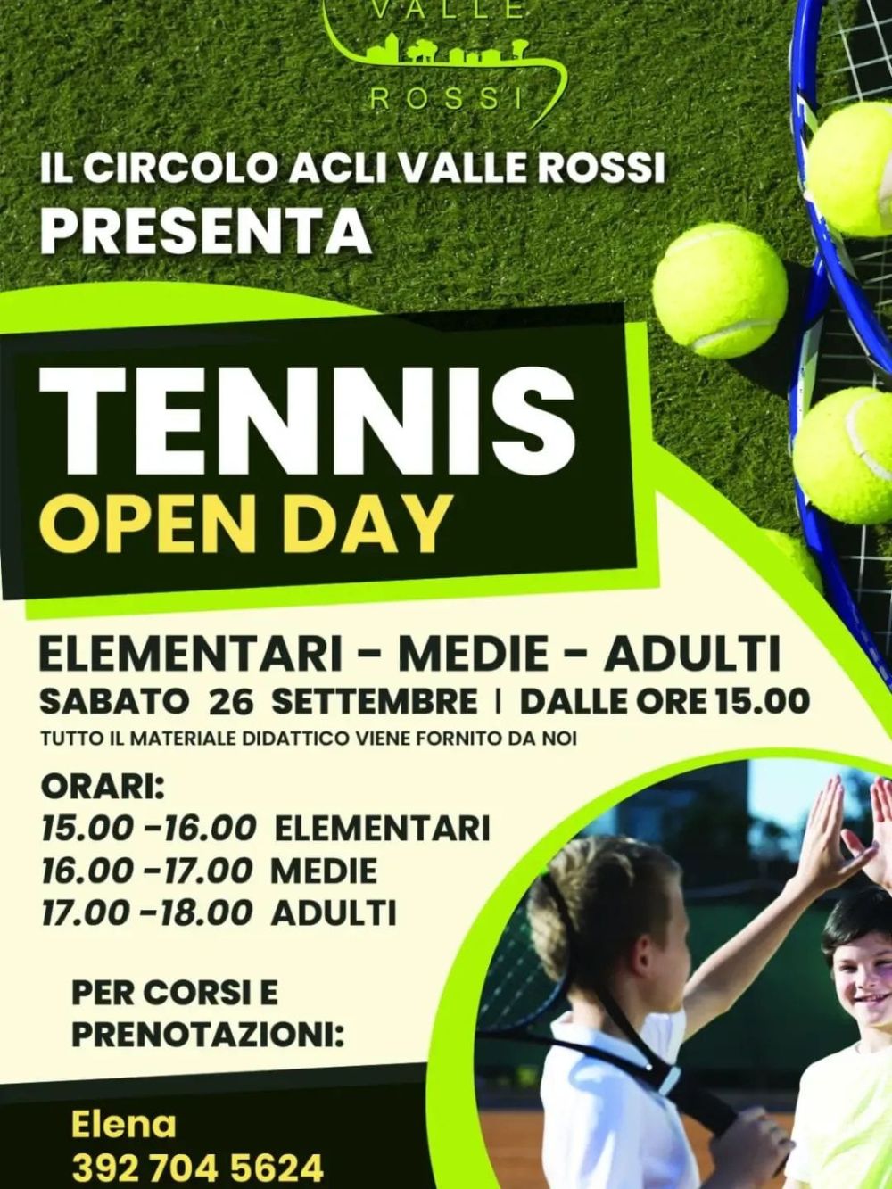 TENNIS OPEN DAY - ELEMENTARI, MEDIE E ADULTI - VALLE ROSSI (CN) - CIRCOLO ACLI VALLE ROSSI (CN)