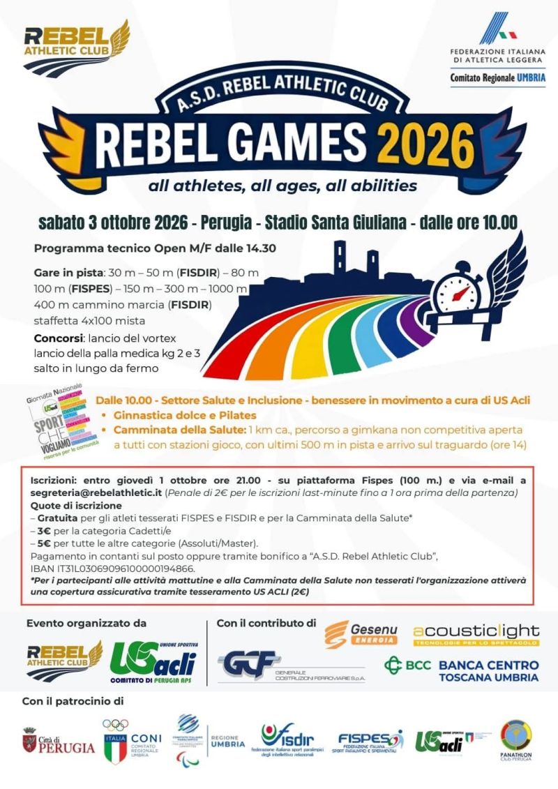 REBEL GAMES 2026 - ALL ATHLETES, ALL AGES, ALL ABILITIES - PERUGIA - US ACLI PERUGIA