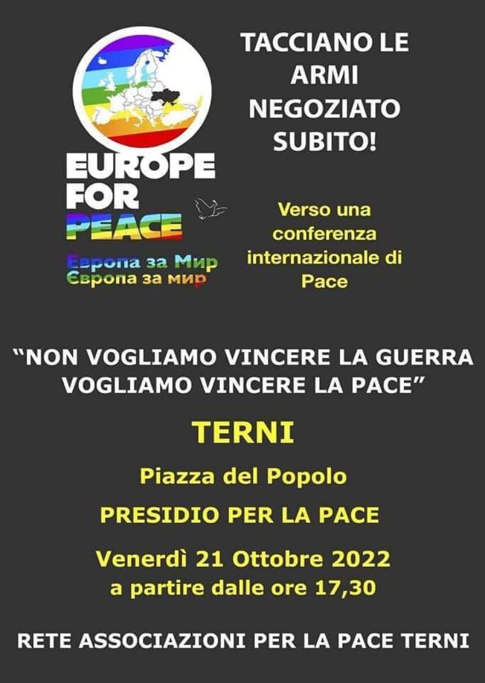 Tacciano le armi. Negoziato subito! Acli Terni (TR)
