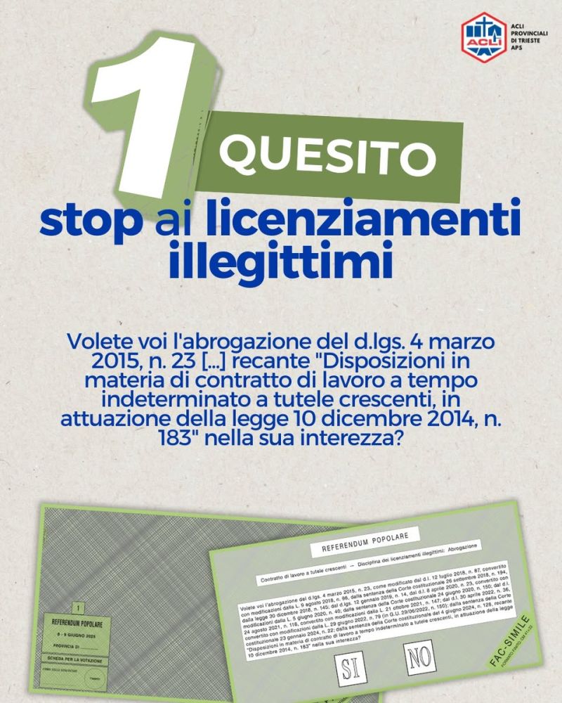 Referendum 8-9 Giugno: 1 Quesito - Acli Trieste (Trieste)