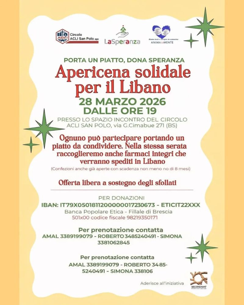 APERICENA SOLIDALE PER IL LIBANO - BRESCIA
