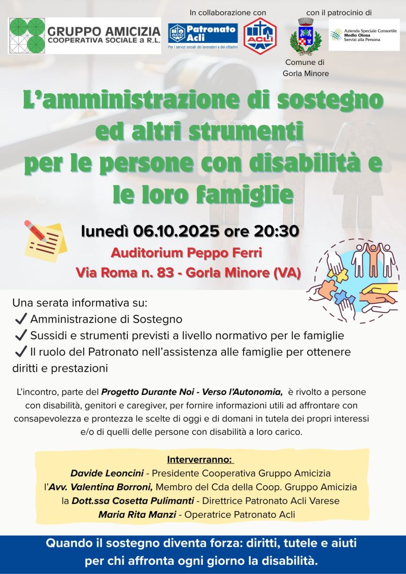 L'amministrazione di sostegno ed altri strumenti per le persone con disabilità e le loro famiglie - Gorla Minore (VA) - Circolo Acli Gorla Minore (VA)