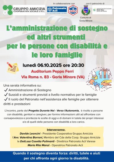 L'amministrazione di sostegno ed altri strumenti per le persone con disabilità e le loro famiglie - Gorla Minore (VA) - Circolo Acli Gorla Minore (VA)