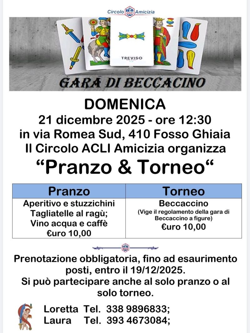 Gara di Beccacino: Pranzo &amp; Torneo - Fosso Ghiaia (RA) - Circolo Acli Amicizia (RA)