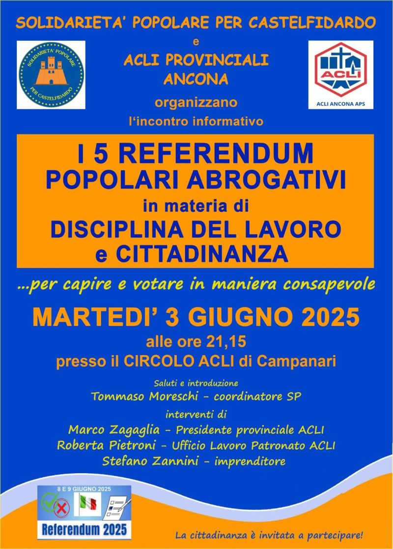 I 5 referendum popolari abrogativi - Acli Ancona e Circolo Acli Campanari (Castelfidardo, AN)