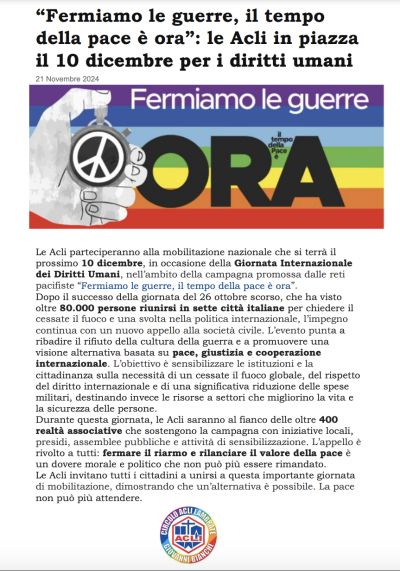 Fermiamo le guerre, il tempo della pace è ora - Circolo Acli Lambrate (MI)