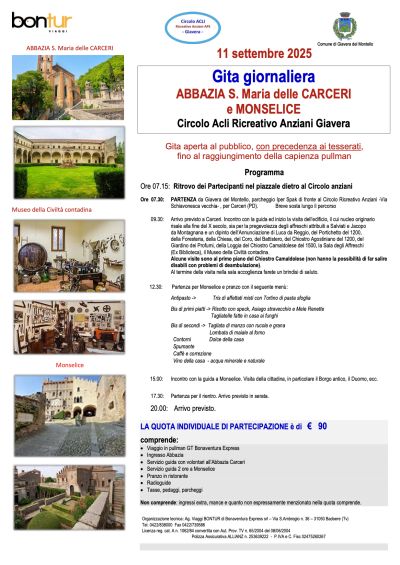 Gita Giornaliera - Circolo Acli Ricreativo Anziani Giavera (TV)