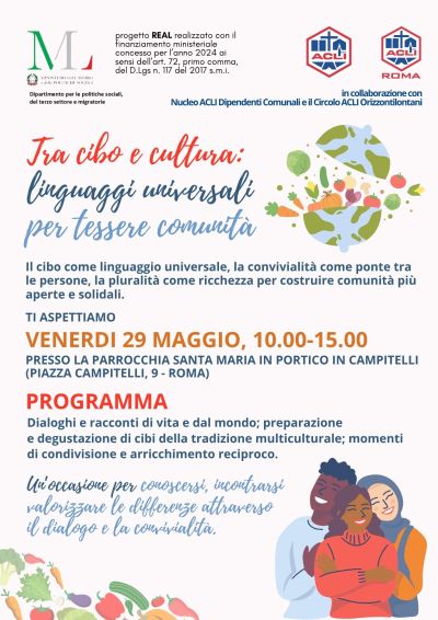 TRA CIBO E CULTURA: LINGUAGGI UNIVERSALI PER TESSERE COMUNITA' - NUCLEO ACLI DIPENDENTI COMUNALI ROMA - CIRCOLO ACLI ORIZZONTI LONTANI ROMA - ACLI ROMA (RM)