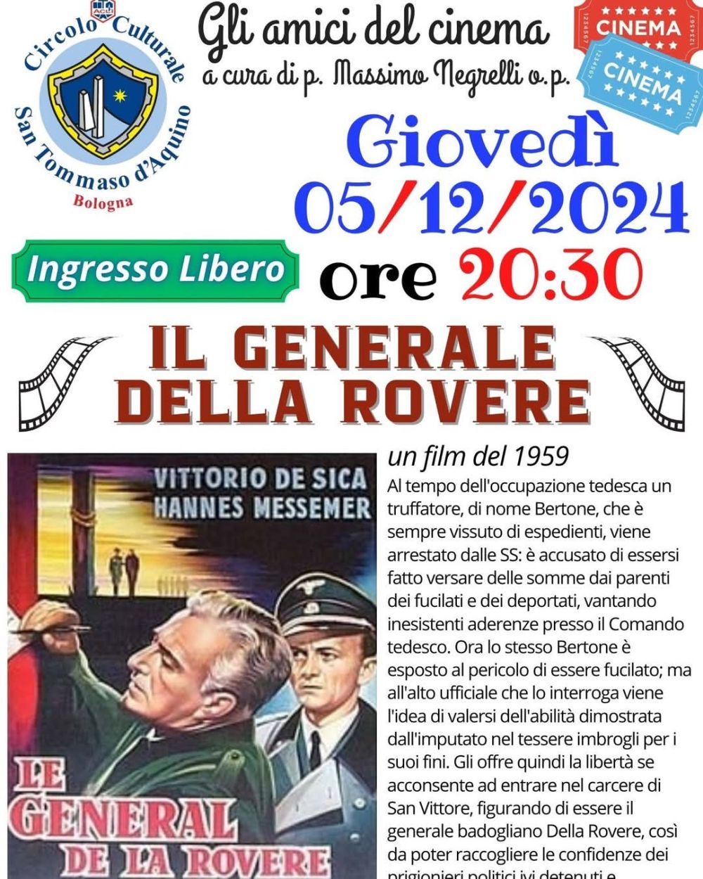 Proiezione film "Il Generale della Rovere" - Circolo Acli San Tommaso D'Aquino (BO)